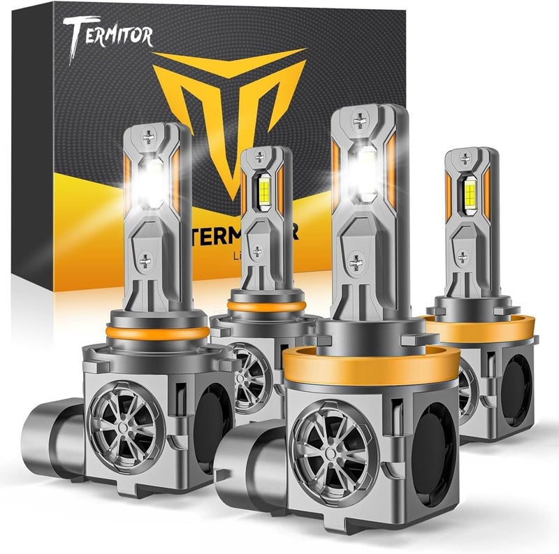Termitor H11/H9 & 9005/HB3 Fog Light Combo, 120,000LM Brightness, 1:1 Mini Size 6500K Cool White IP68 Waterproof Automotive Replacement Combo 9005 H11 Fog Lights, Quick Installation, Pack of 4 - Image 1